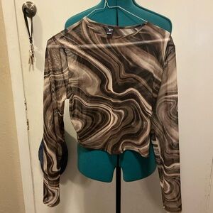 Sheer cropped top brown & cream swirl JR’s lg by Windsor